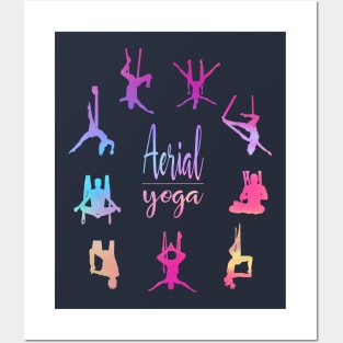 Aerial Yoga Colorful Figures Design Posters and Art